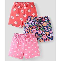Babyhug Single Jersey Knit Mid Thigh Shorts Floral Print Pack of 3 - Pink Navy & Orange