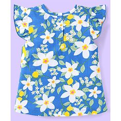 Babyhug Cotton Knit Frill Sleeves Co-ords Night Suit with Floral Print - Blue
