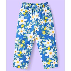 Babyhug Cotton Knit Frill Sleeves Co-ords Night Suit with Floral Print - Blue