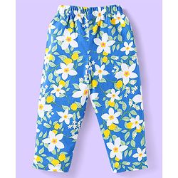 Babyhug Cotton Knit Frill Sleeves Co-ords Night Suit with Floral Print - Blue