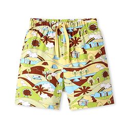 Babyhug Cotton Knit Mid Thigh Length Shorts with Landscape Print - Light Green