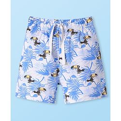 Babyhug Single Jersey Knit Mid Thigh Shorts With Bird & Leaf Print - White