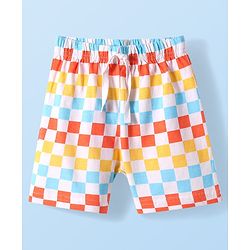 Babyhug Cotton Knit Mid Thigh Length Checkered Shorts - White