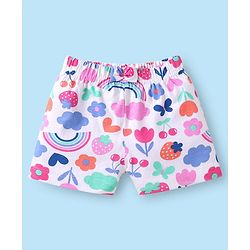 Babyhug Cotton Knit Mid Thigh Length Shorts with Tropical Theme Print & Bow Applique Pack of 3 - Pink & White
