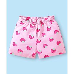 Babyhug Cotton Knit Mid Thigh Length Shorts with Tropical Theme Print & Bow Applique Pack of 3 - Pink & White