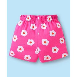 Babyhug Cotton Knit Mid Thigh Length Shorts with Tropical Theme Print & Bow Applique Pack of 3 - Pink & White