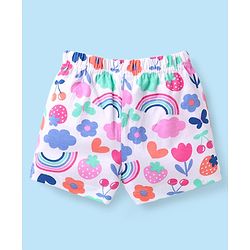 Babyhug Cotton Knit Mid Thigh Length Shorts with Tropical Theme Print & Bow Applique Pack of 3 - Pink & White