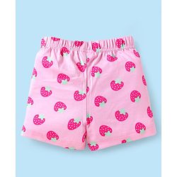 Babyhug Cotton Knit Mid Thigh Length Shorts with Tropical Theme Print & Bow Applique Pack of 3 - Pink & White