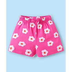 Babyhug Cotton Knit Mid Thigh Length Shorts with Tropical Theme Print & Bow Applique Pack of 3 - Pink & White