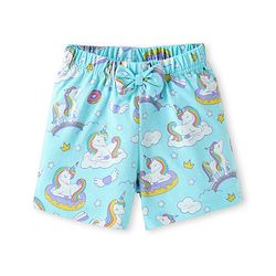 Babyhug Cotton Knit Half Sleeves Shorts Night Suit with Unicorn Print - Light Blue
