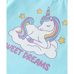 Babyhug Cotton Knit Half Sleeves Shorts Night Suit with Unicorn Print - Light Blue