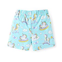 Babyhug Cotton Knit Half Sleeves Shorts Night Suit with Unicorn Print - Light Blue