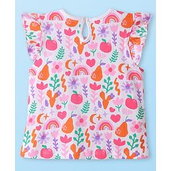 Babyhug Cotton Knit Frill Sleeves Top with Tropical Theme Print - White