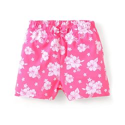 Babyhug Cotton Single Jersey Knit Mid Thigh Shorts Floral & Leafy Print Pack of 3 - Pink Navy & Purple
