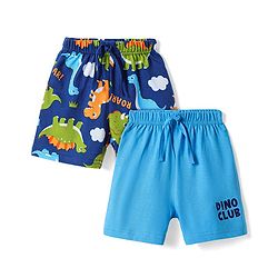 Babyhug Single Jersey Knit Mid Thigh Shorts with Dino Print Pack of 2 - Blue