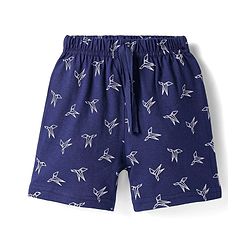 Babyhug Cotton Knit Mid Thigh Shorts with Paper Bird Print - Navy Blue