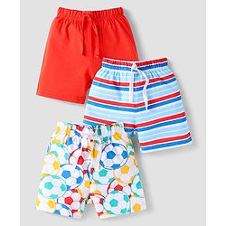 Babyhug Single Jersey Shorts with Stripes & Football Print Pack of 3- Red & Blue