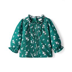 Babyhug Woven Full Sleeves Floral Printed Top with Frill Detailing - Green