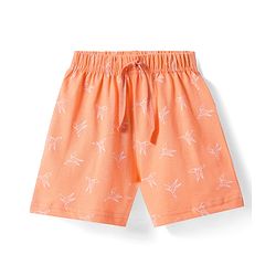Babyhug Cotton Knit Mid Thigh Length Shorts with Paper Bird Print - Orange
