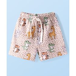 Babyhug Terry Knit Mid Thigh Shorts With Animal Print - Brown