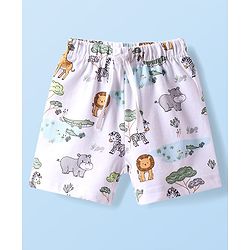 Babyhug Terry Knit Mid Thigh Shorts With Animal Print - White