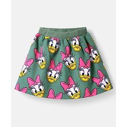 Babyhug Disney Single Jersey Knit Half Sleeves Overlapped T-Shirt & Skirt Set With Daisy Duck Graphics - Dark Green