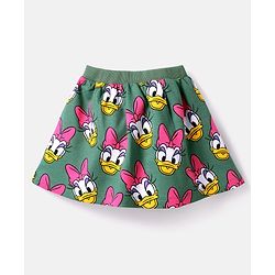 Babyhug Disney Single Jersey Knit Half Sleeves Overlapped T-Shirt & Skirt Set With Daisy Duck Graphics - Dark Green