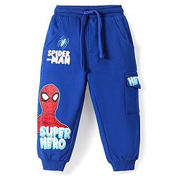 Babyhug Marvel Terry Knit Full Length Lounge Pant With Spider Man Graphics - Blue