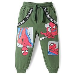 Babyhug Marvel  Terry Knit Full Length Lounge Pant with Spider Man Graphics and Tape Detailing - Green