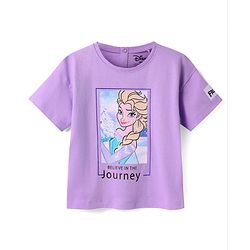 Babyhug Disney Single Jersey Knit Half Sleeves T-Shirt And Lounge Pants Set With Disney Princess Graphics - Lavender