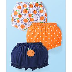 Babyhug 100% Cotton Knit Tangerine & Polka Dots Printed Bloomers Pack of 3 - Orange & Navy Blue