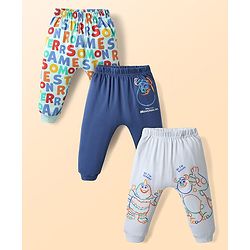 Babyhug Interlock Knit Ankle Length Diaper Leggings With Monster INC Graphics - Navy Blue Light Green & White