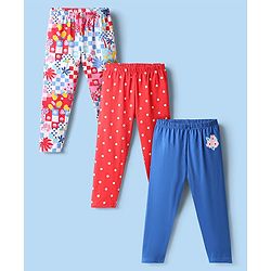 Babyhug Cotton Knit Full Length Leggings With Tropical Theme & Polka Dots Print Pack Of 3 - Red Blue & White