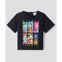 Babyhug Disney Single Jersey Knit Half Drop Shoulder Sleeves Oversized T-Shirt With Disney Classic Characters Graphics - Black