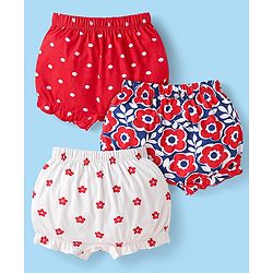 Babyhug 100% Cotton Knit Bloomers with Floral & Polka Dots Print Pack of 3 - Red & White