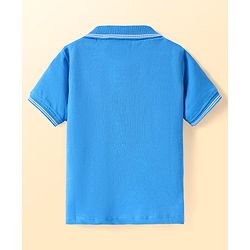 Babyhug Cotton Knit Half Sleeves Cut & Sew Polo T-shirt with Text Embroidery & Stripes - Blue & White