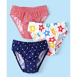 Babyhug 100% Cotton Knit Panties With Star & Stripes Print Pack of 3 - Red White & Blue
