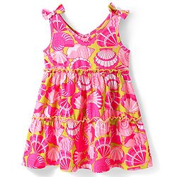Babyhug Single Jersey Knit Sleeveless Frock With Seashells Print & Bow Applique - Yellow & Dark Pink