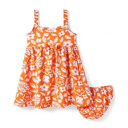Babyhug Single Jersey Knit Sleeveless Frock With Bloomer with Floral Print & Bow Applique - Orange & White