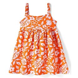 Babyhug Single Jersey Knit Sleeveless Frock With Bloomer with Floral Print & Bow Applique - Orange & White