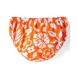 Babyhug Single Jersey Knit Sleeveless Frock With Bloomer with Floral Print & Bow Applique - Orange & White
