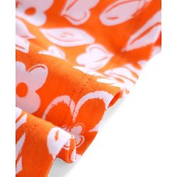 Babyhug Single Jersey Knit Sleeveless Frock With Bloomer with Floral Print & Bow Applique - Orange & White