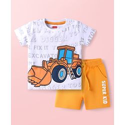 Babyhug Single Jersey Knit Half Sleeves T-Shirt & Shorts Set with JCB  Print -White & Yellow