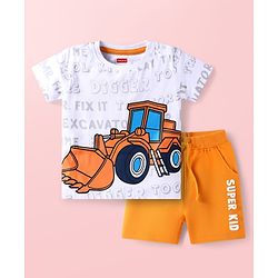 Babyhug Single Jersey Knit Half Sleeves T-Shirt & Shorts Set with JCB  Print -White & Yellow