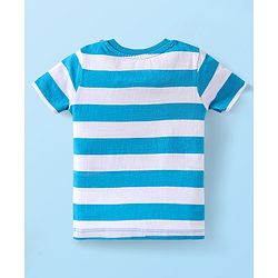 Babyhug Single Jersey Knit Half Sleeves T-Shirt & Shorts Set with Animal Print & Stripes - Light Blue