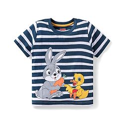 Babyhug Single Jersey Knit Half Sleeves Striped Shirts & Shorts Set With Bunny Print -  Blue & Yellow