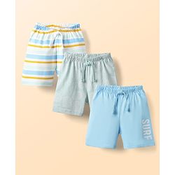 Babyhug Cotton Knit Striped & Pineapple Printed Shorts Pack of 3 - Multicolor
