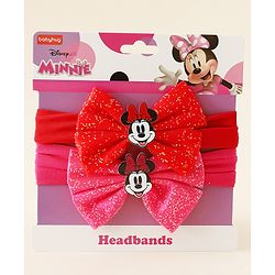 Babyhug Disney Free Size Headbands With Minnie Mouse Bow Applique - Red & Fuchsia