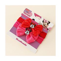 Babyhug Disney Free Size Headbands With Minnie Mouse Bow Applique - Red & Fuchsia