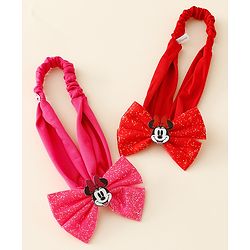 Babyhug Disney Free Size Headbands With Minnie Mouse Bow Applique - Red & Fuchsia